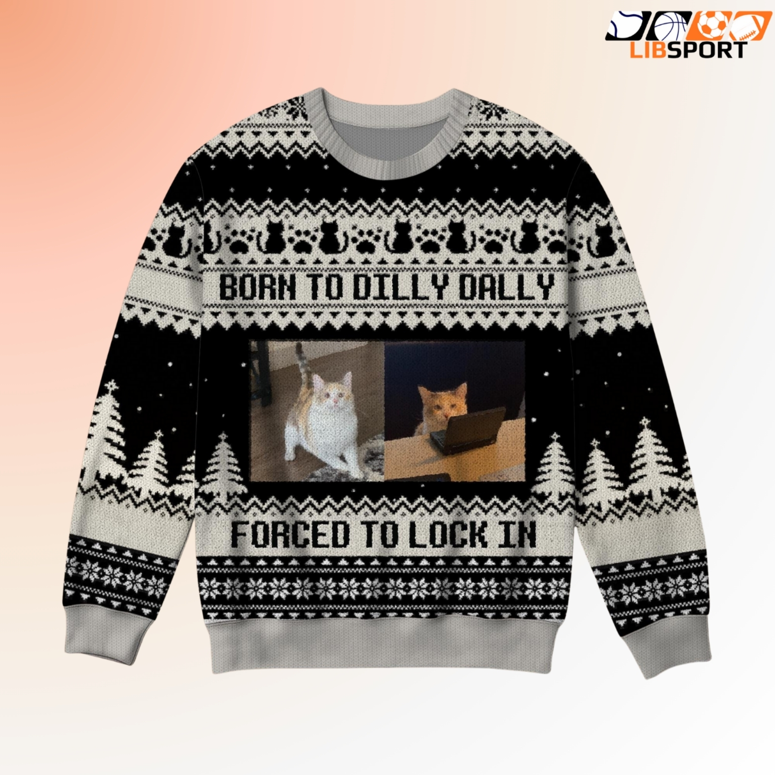 Funny Cat Ugly Christmas Sweater, Born To Dilly Dally Holiday Knit, Cozy Winter Gift For Cat Lovers